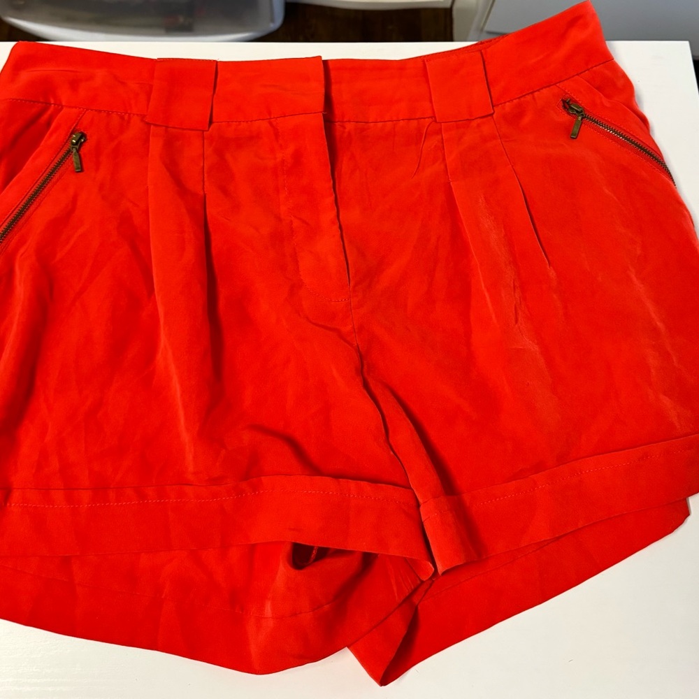XOXO Red High Waist Shorts with Relaxed Fit and Subtle Pleats